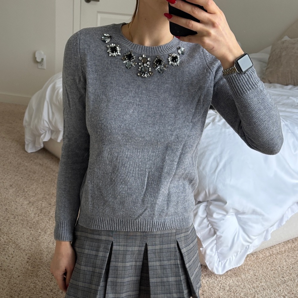 Topshop crewneck Gray Embellished Women's Sweater
